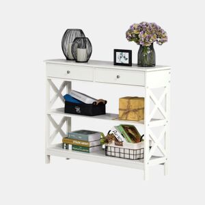 HOMCOM Mesa de console para Corredor com 2 gavetas e 2 prateleiras inferiores Móveis modernos Base elevada anti-inclinação 100x30.5x80 cm Branco