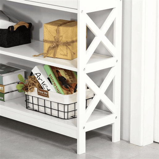 HOMCOM Mesa de console para Corredor com 2 gavetas e 2 prateleiras inferiores Móveis modernos Base elevada anti-inclinação 100x30.5x80 cm Branco