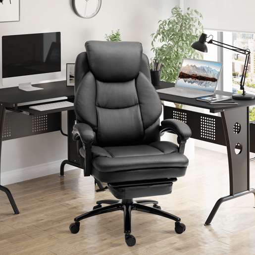 Vinsetto Cadeira de Escritório Ergonómica Cadeira de Escritório com Altura Ajustável com Encosto Inclinável em até 130° Função Basculante e Apoio para os Pés Retrátil Aço 73x66x112-118cm Preto