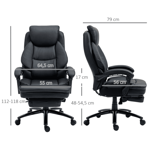 Vinsetto Cadeira de Escritório Ergonómica Cadeira de Escritório com Altura Ajustável com Encosto Inclinável em até 130° Função Basculante e Apoio para os Pés Retrátil Aço 73x66x112-118cm Preto
