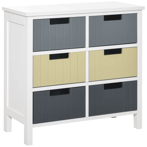 HOMCOM Cómoda de Madeira com 6 Gavetas Cómoda Auxiliar de Armazenamento com Pés Elevados Estilo Moderno para Dormitórios Sala de Estar Casa de Banho 60x28x58cm Multicor