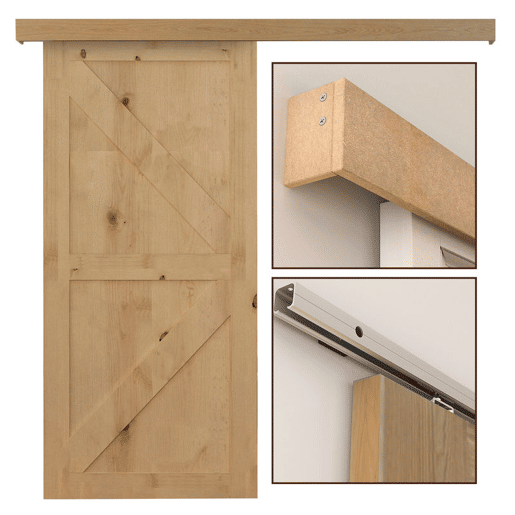 HOMCOM Ferragens para Porta de Correr 200 cm Kit de Ferragens Trilho de Madeira e Acessórios de Liga de Alumínio Marrom