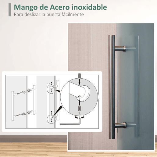 HOMCOM Porta de Correr de Vidro 90x205 cm Porta de Correr de Vidro com Trilho Translúcida