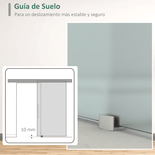 HOMCOM Porta de Correr de Vidro 90x205 cm Porta de Correr de Vidro com Trilho Translúcida