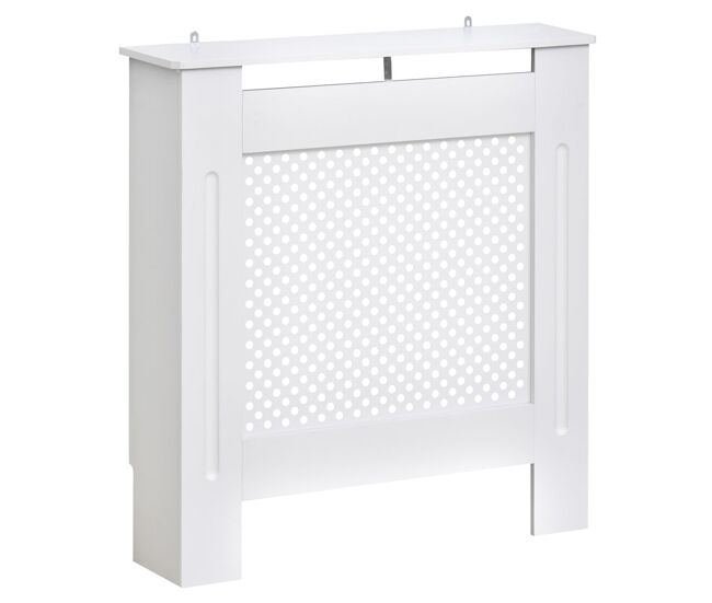 Homcom cubre radiadores, 78x19x82 cm, cubierta para radiador moderna de mdf, con estante superior y listones, para salón, dormitorio, pasillo, blanco
