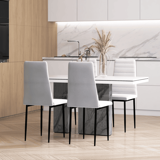 HOMCOM Conjunto de 4 Cadeiras de Sala de Jantar Estofadas em Linho e Pés de Metal Cadeiras Modernas para Cozinha Carga Máxima 120kg 41x50x97cm Branco