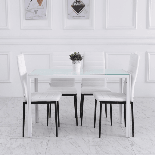 HOMCOM Conjunto de 4 Cadeiras de Sala de Jantar Estofadas em Linho e Pés de Metal Cadeiras Modernas para Cozinha Carga Máxima 120kg 41x50x97cm Branco