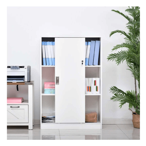 HOMCOM Armário de escritório com 2 portas deslizantes e 3 prateleiras para escritorio 80x40x120 cm Branco