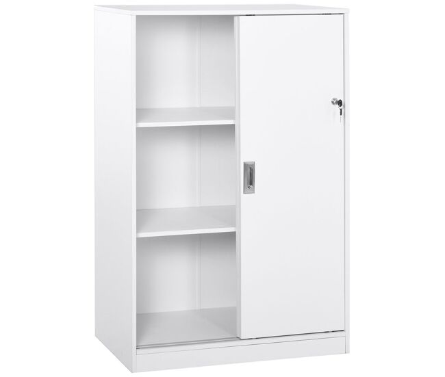 Homcom armario de oficina práctico con 2 puertas correderas llaves y 3 estantes para despacho estudio 80x40x120 cm blanco