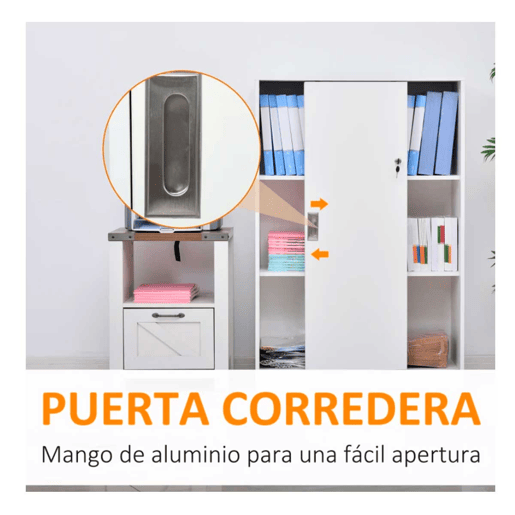 HOMCOM Armário de escritório com 2 portas deslizantes e 3 prateleiras para escritorio 80x40x120 cm Branco