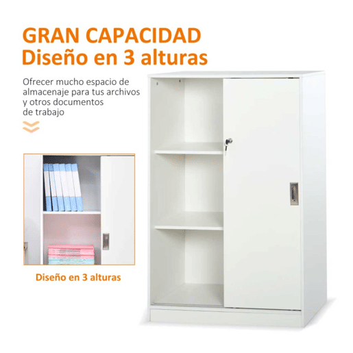 HOMCOM Armário de escritório com 2 portas deslizantes e 3 prateleiras para escritorio 80x40x120 cm Branco