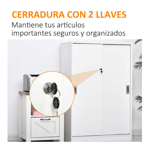 HOMCOM Armário de escritório com 2 portas deslizantes e 3 prateleiras para escritorio 80x40x120 cm Branco