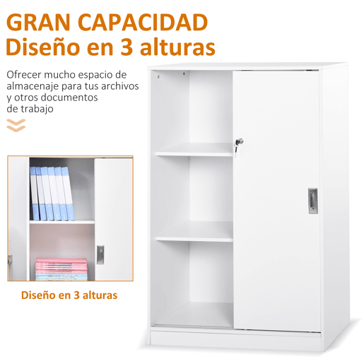 HOMCOM Armário de escritório com 2 portas deslizantes e 3 prateleiras para escritorio 80x40x120 cm Branco