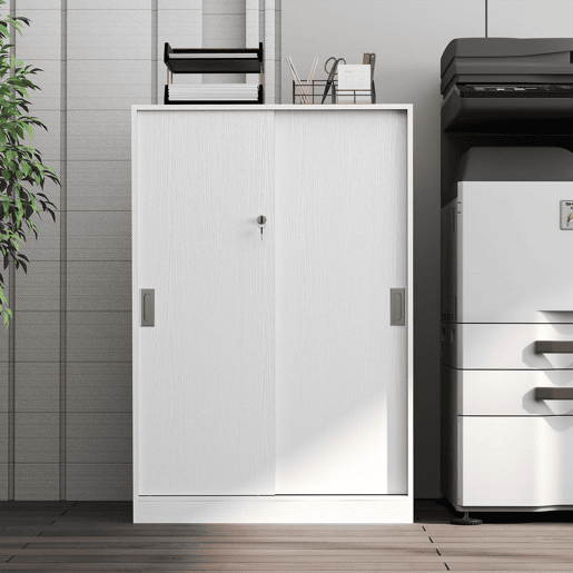 HOMCOM Armário de escritório com 2 portas deslizantes e 3 prateleiras para escritorio 80x40x120 cm Branco