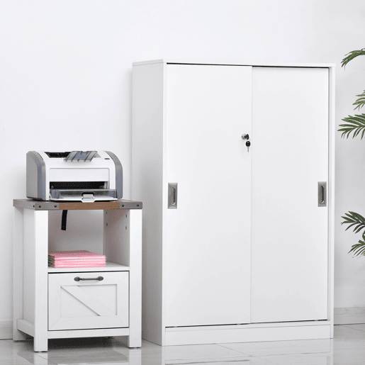 HOMCOM Armário de escritório com 2 portas deslizantes e 3 prateleiras para escritorio 80x40x120 cm Branco