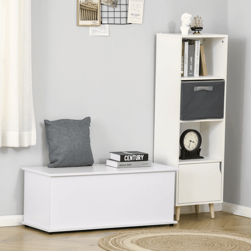 HOMCOM Baú de Armazenamento, Banco de Armazenamento com Dobradiça de Segurança, Estilo Moderno, para Entrada, Quarto, Sala de Estar, 100x40x40 cm, Branco