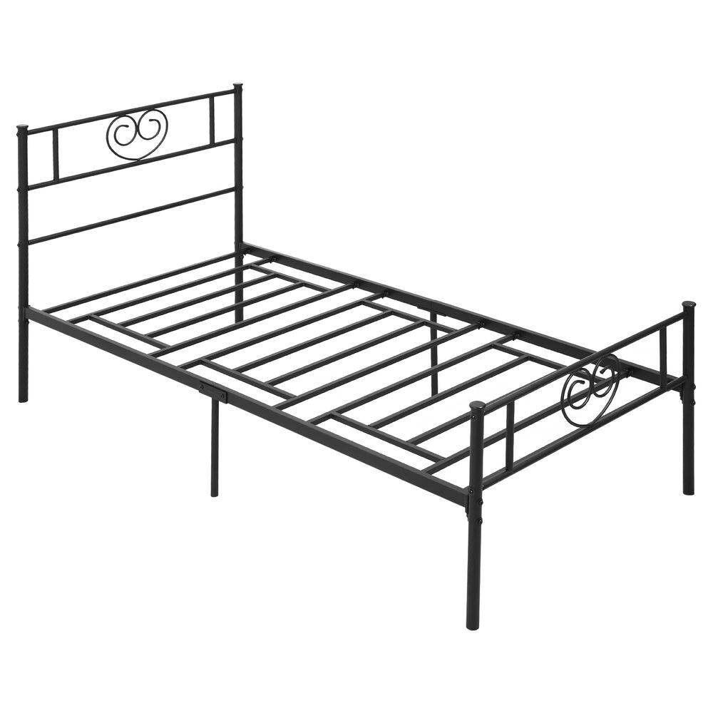 Homcom marco de cama individual de metal 31 cm para colchón 90x190 cm con cabecera forma de corazón estructura de cama con espacio bajo de almacenamiento 95x196x100 cm negro