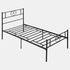 HOMCOM Estrutura de Cama Individual de Metal 31cm para Colchão 90x190cm com Cabeceira com Forma de Coração Estrutura de Cama com Espaço em Baixo de Armazenamento 95x196x100cm Preto