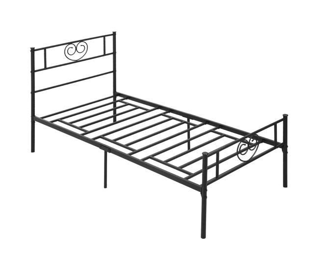 Homcom marco de cama individual de metal 31 cm para colchón 90x190 cm con cabecera forma de corazón estructura de cama con espacio bajo de