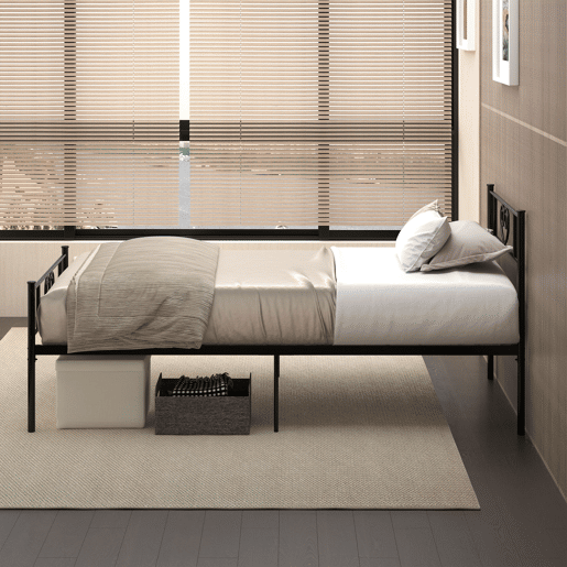 HOMCOM Estrutura de Cama Individual de Metal 31cm para Colchão 90x190cm com Cabeceira com Forma de Coração Estrutura de Cama com Espaço em Baixo de Armazenamento 95x196x100cm Preto