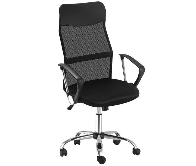 Homcom silla de oficina de malla silla de escritorio giratoria con altura ajustable función de basculante respaldo y asiento transpirable carga 120 kg para estudio negro
