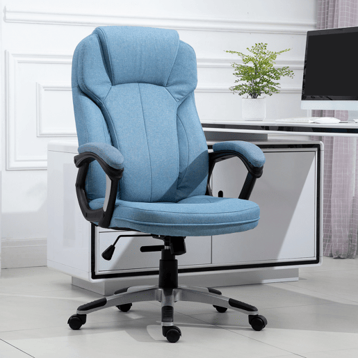 Vinsetto Cadeira de Escritório Giratória Cadeira de Escritório Ergonômica com Altura Ajustável Apoio para os Braços e Encosto Acolchoado de Linho Sintético 66x75x110-120cm Azul Claro