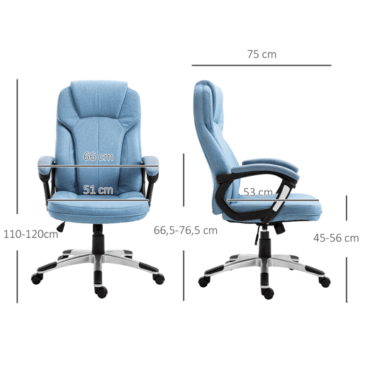 Vinsetto Cadeira de Escritório Giratória Cadeira de Escritório Ergonômica com Altura Ajustável Apoio para os Braços e Encosto Acolchoado de Linho Sintético 66x75x110-120cm Azul Claro