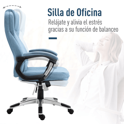 Vinsetto Cadeira de Escritório Giratória Cadeira de Escritório Ergonômica com Altura Ajustável Apoio para os Braços e Encosto Acolchoado de Linho Sintético 66x75x110-120cm Azul Claro