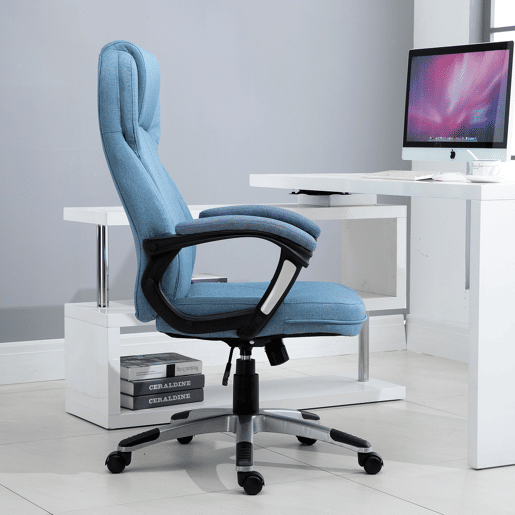 Vinsetto Cadeira de Escritório Giratória Cadeira de Escritório Ergonômica com Altura Ajustável Apoio para os Braços e Encosto Acolchoado de Linho Sintético 66x75x110-120cm Azul Claro