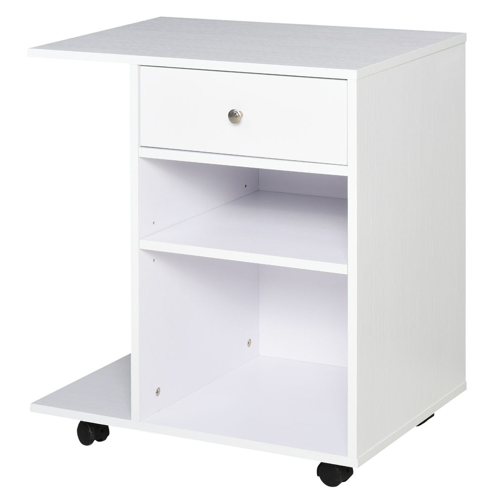 Vinsetto armario para impresora de oficina carro multifuncional con ruedas 2 compartimentos cajón y soporte para cpu estante ajustable para estudio 60x40x68,5 cm blanco veteado de madera