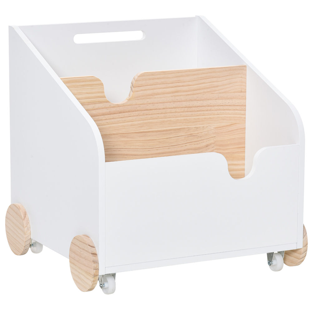 Homcom caja de almacenamiento de madera para juguetes 2 secciones con ruedas asa librería infantil con ruedas para habitación de niños 40x43x43 cm