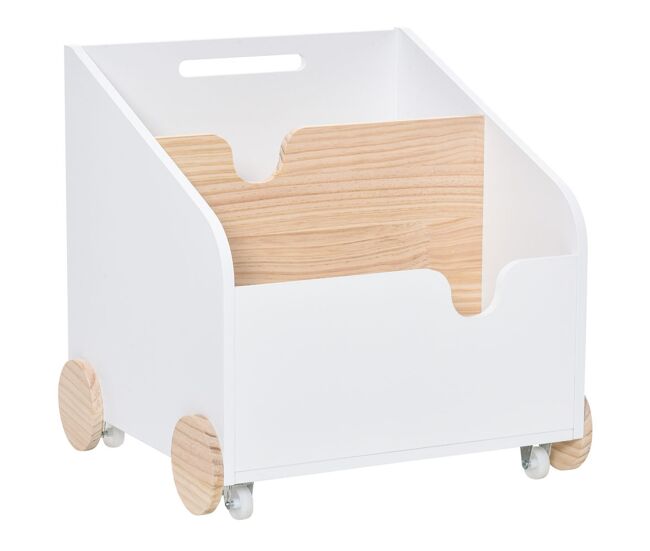 Homcom caja de almacenamiento de madera para juguetes 2 secciones con ruedas asa librería infantil con ruedas para habitación de niños 40x43x43 cm