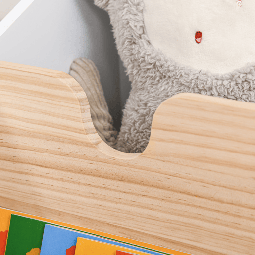HOMCOM Caixa de Armazenamento de Brinquedos de 2 Seções com Rodas Puxador Carrinho de Madeira Infantil 40x43x43cm Branco e Madeira Natural