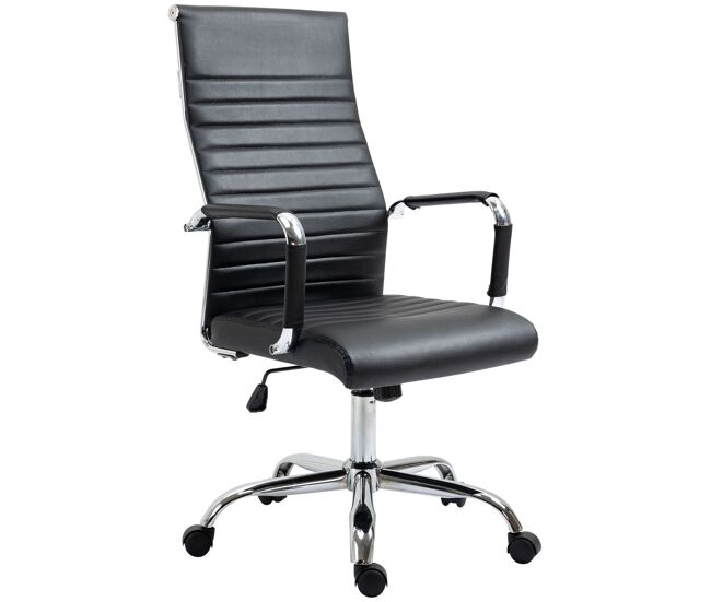 Vinsetto silla de escritorio giratoria silla de oficina con respaldo alto ruedas giratorias altura ajustable función basculante y reposabrazos tapizado en cuero sintético negro