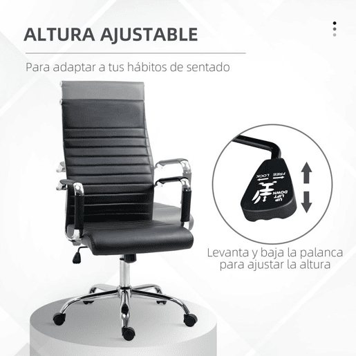 Vinsetto Cadeira de Escritório Ergonômica Giratoria 360° Inclinável com Altura Ajustável Rodas Apoio de Braços 54x62x104-114 cm Preto