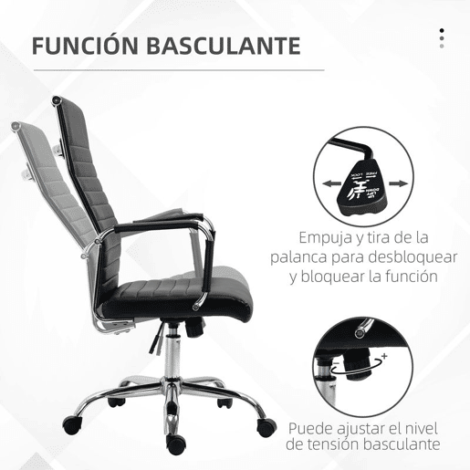 Vinsetto Cadeira de Escritório Ergonômica Giratoria 360° Inclinável com Altura Ajustável Rodas Apoio de Braços 54x62x104-114 cm Preto