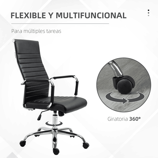 Vinsetto Cadeira de Escritório Ergonômica Giratoria 360° Inclinável com Altura Ajustável Rodas Apoio de Braços 54x62x104-114 cm Preto