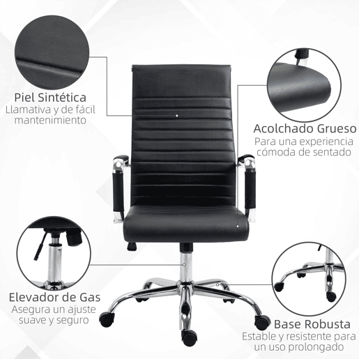 Vinsetto Cadeira de Escritório Ergonômica Giratoria 360° Inclinável com Altura Ajustável Rodas Apoio de Braços 54x62x104-114 cm Preto