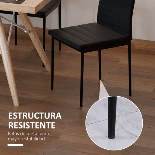 HOMCOM Conjunto de 4 Cadeiras de Sala de Jantar Estofadas em Linho com Pernas em Metal Cadeiras Modernas para Cozinha Quarto Suporta até 120 kg 41x50x97 cm Preto
