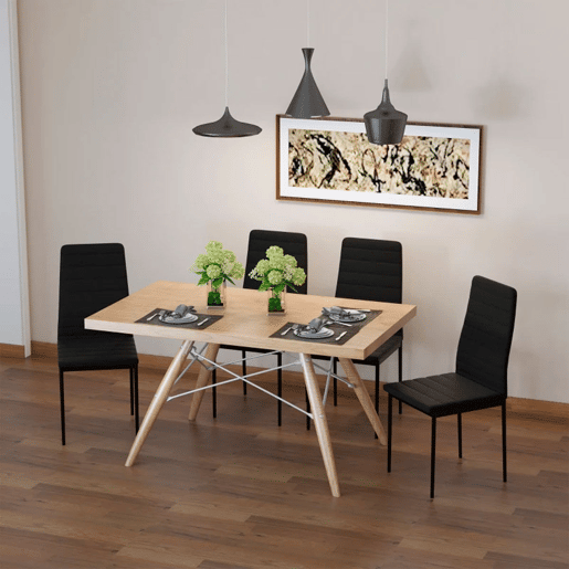 HOMCOM Conjunto de 4 Cadeiras de Sala de Jantar Estofadas em Linho com Pernas em Metal Cadeiras Modernas para Cozinha Quarto Suporta até 120 kg 41x50x97 cm Preto