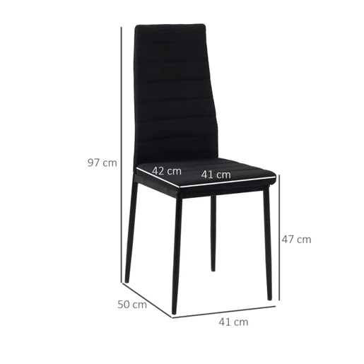 HOMCOM Conjunto de 4 Cadeiras de Sala de Jantar Estofadas em Linho com Pernas em Metal Cadeiras Modernas para Cozinha Quarto Suporta até 120 kg 41x50x97 cm Preto