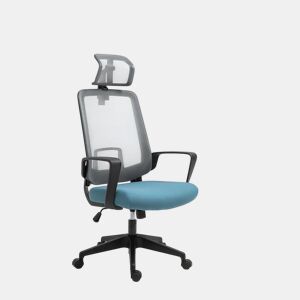 Vinsetto Cadeira de Escritório Ergonômica Cadeira de Escritório Giratória com Altura Ajustável Apoio para a Cabeça Apoio para os Braços e Suporte Lombar Reguláveis 63,5x63x116,5-125,5cm Azul e Cinza