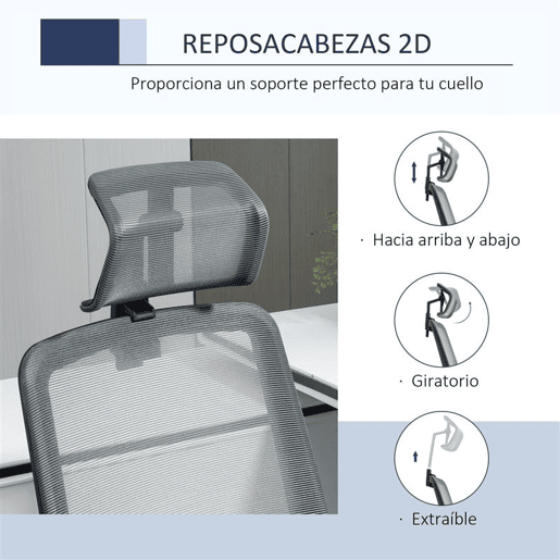 Vinsetto Cadeira de Escritório Ergonômica Cadeira de Escritório Giratória com Altura Ajustável Apoio para a Cabeça Apoio para os Braços e Suporte Lombar Reguláveis 63,5x63x116,5-125,5cm Azul e Cinza