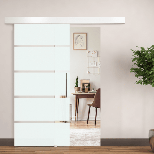 HOMCOM Porta de Correr de Vidro 90x205 cm Porta de Correr de Vidro com Trilho Translúcida