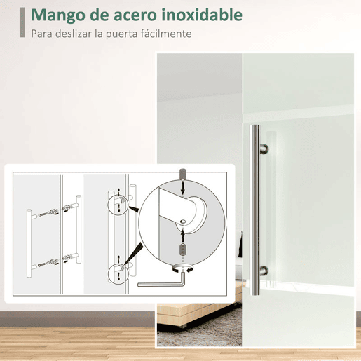 HOMCOM Porta de Correr de Vidro 90x205 cm Porta de Correr de Vidro com Trilho Translúcida