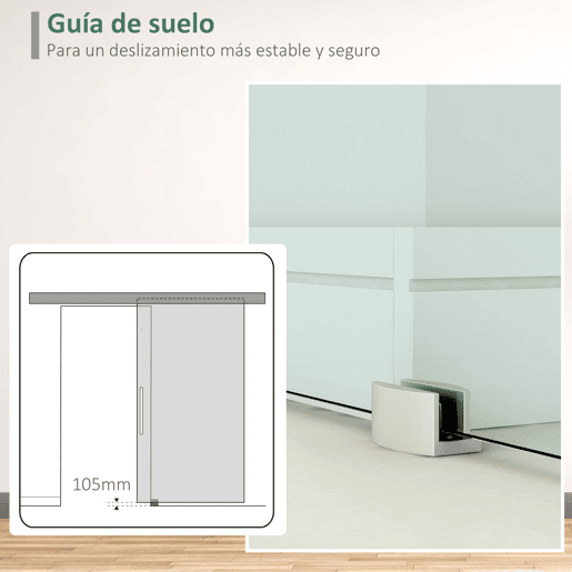 HOMCOM Porta de Correr de Vidro 90x205 cm Porta de Correr de Vidro com Trilho Translúcida