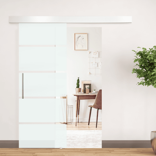 HOMCOM Porta de Correr de Vidro 90x205 cm Porta de Correr de Vidro com Trilho Translúcida