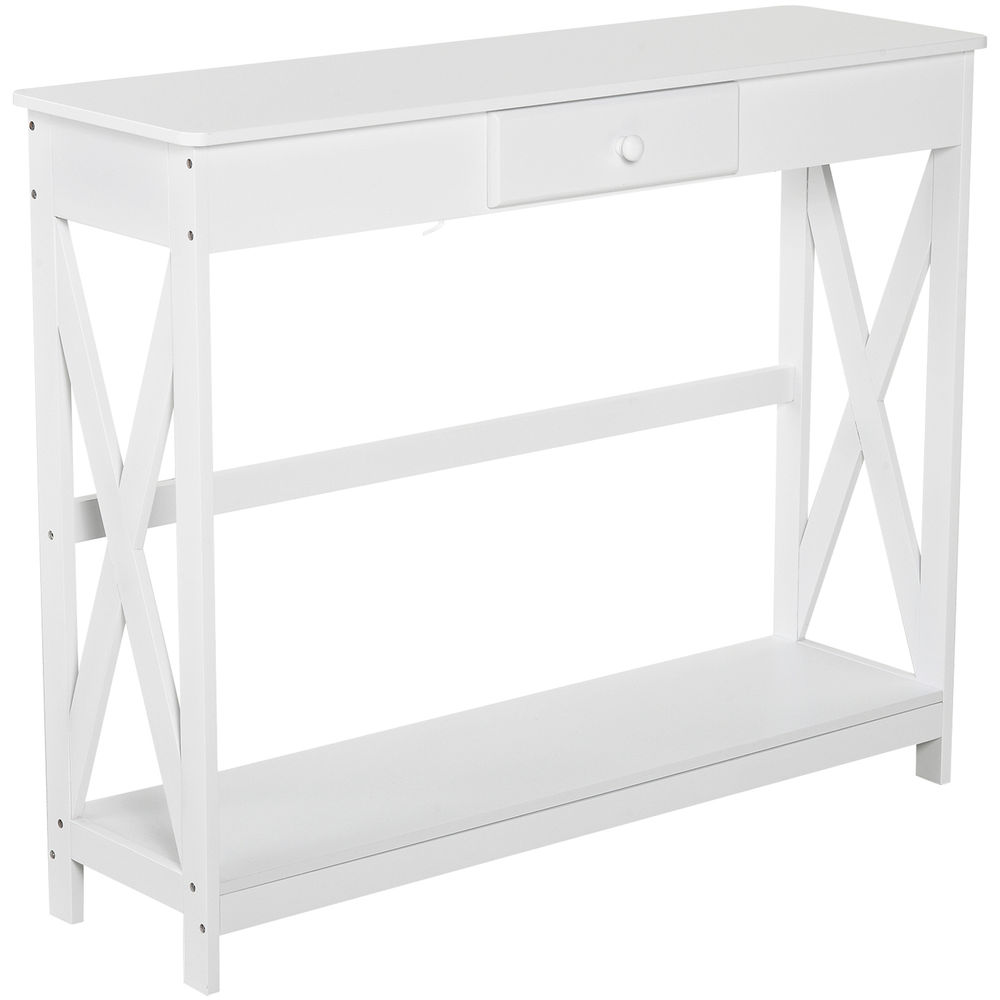 Homcom mesa de consola de madera mesa de entrada con 1 cajón y 1 estante de almacenaje para pasillo salón 100x30x81 cm blanco