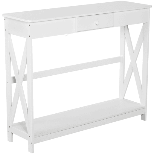HOMCOM Mesa Consola Clássica com 1 Gaveta e 1 Prateleira de Armazenamento para a Entrada Mesa Auxiliar Sala de Estar Estilo Elegante 100x30x81cm Branco