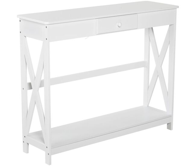 Homcom mesa de consola de madera mesa de entrada con 1 cajón y 1 estante de almacenaje para pasillo salón 100x30x81 cm blanco